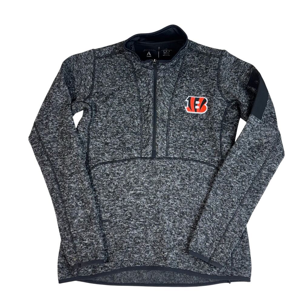 ANTIGUA Cincinnati Bengals Women's Black Heather 1/4 Zip Pullover Jacket Medium